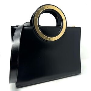 Celine 2-Way Black Leather Smooth Crossbody Top Handle Bag